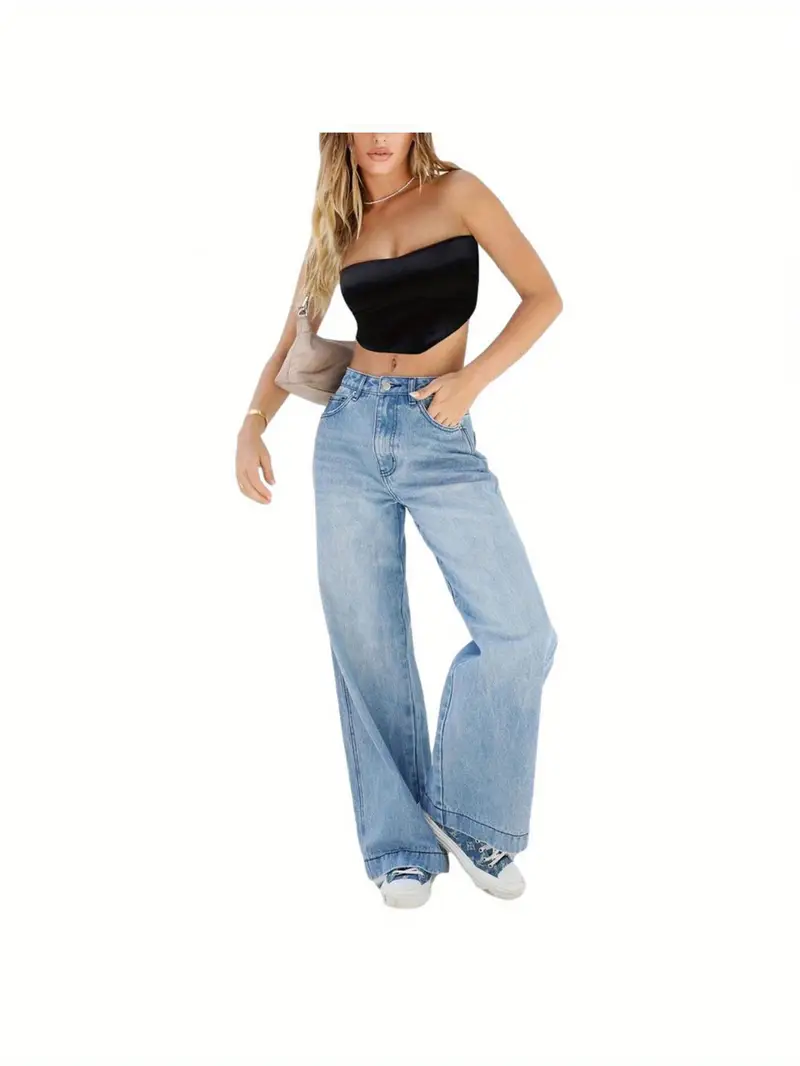 Women'S Plus Size Casual Wide Leg Faux Denim - Image 2