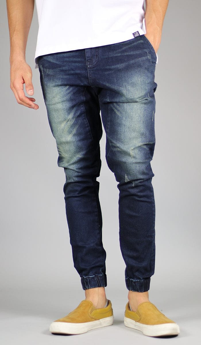 DK Blue Drop Crotch Denim Joggers - Image 5