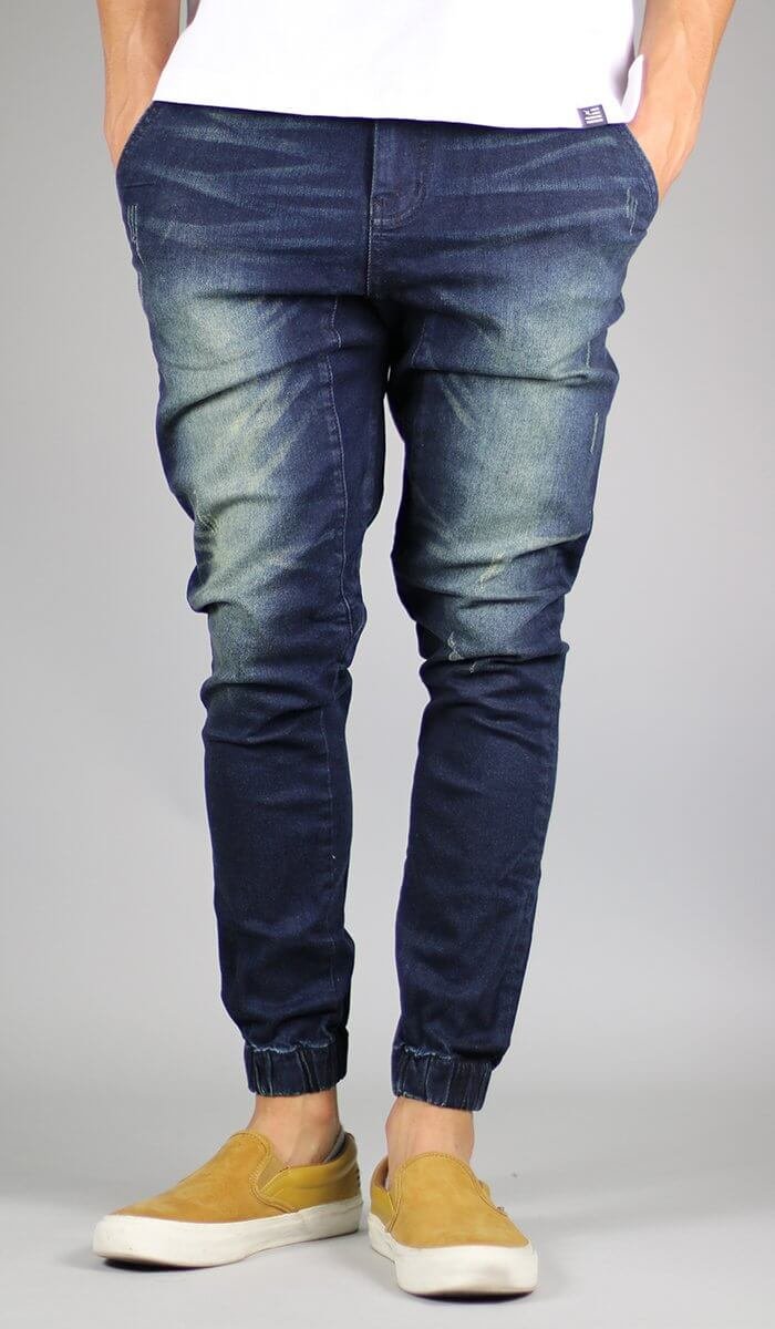 DK Blue Drop Crotch Denim Joggers - Image 6