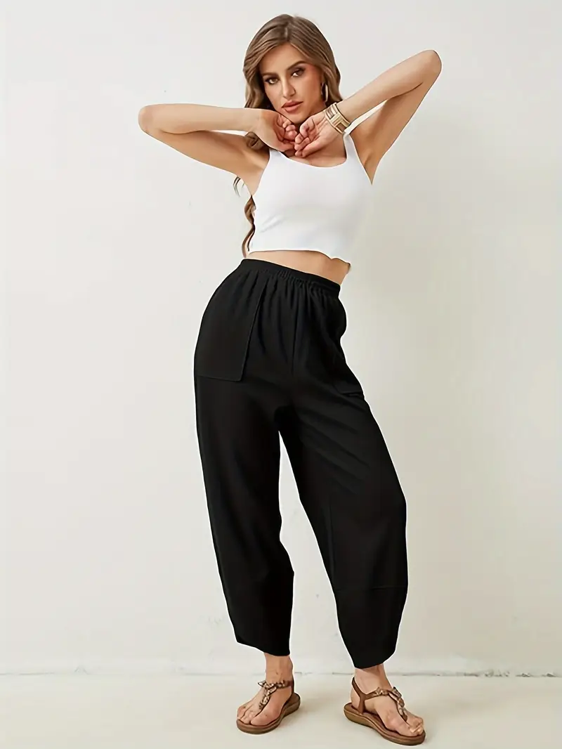 Women's Elastic Waist Wide Leg Palazzo Harem Pants - Image 3