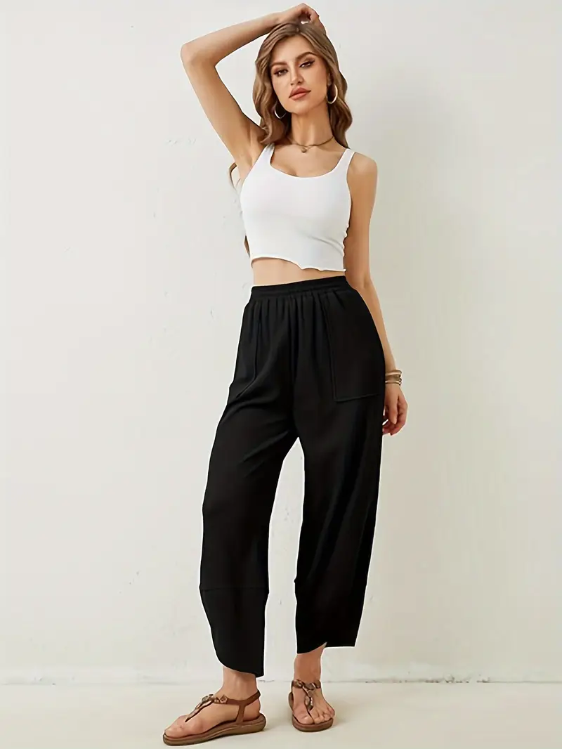 Women's Elastic Waist Wide Leg Palazzo Harem Pants - Image 4